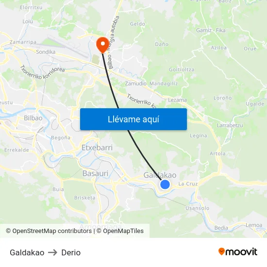 Galdakao to Derio map