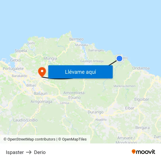 Ispaster to Derio map