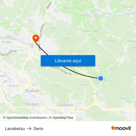 Larrabetzu to Derio map