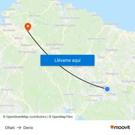 Oñati to Derio map