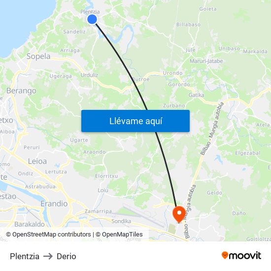 Plentzia to Derio map