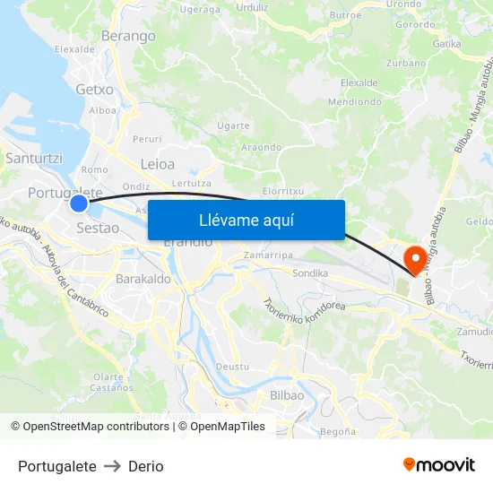 Portugalete to Derio map