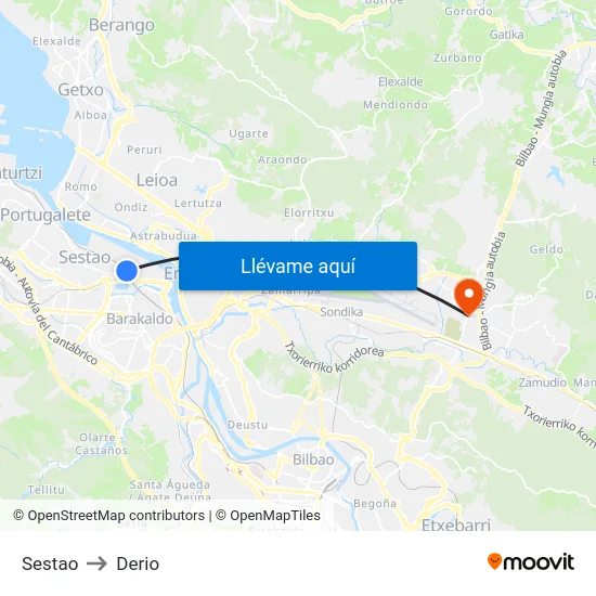 Sestao to Derio map