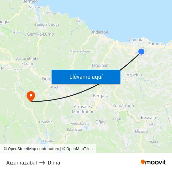Aizarnazabal to Dima map