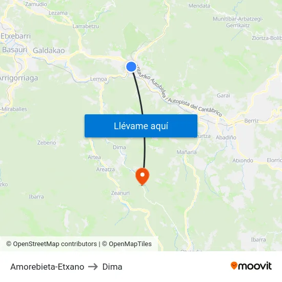 Amorebieta-Etxano to Dima map