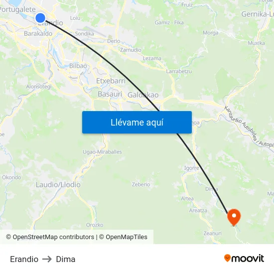Erandio to Dima map