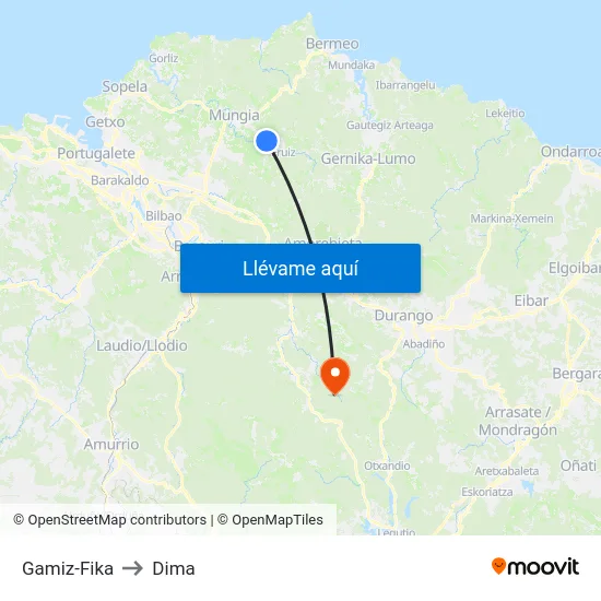 Gamiz-Fika to Dima map