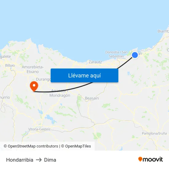 Hondarribia to Dima map