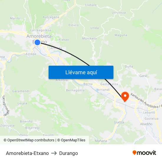 Amorebieta-Etxano to Durango map