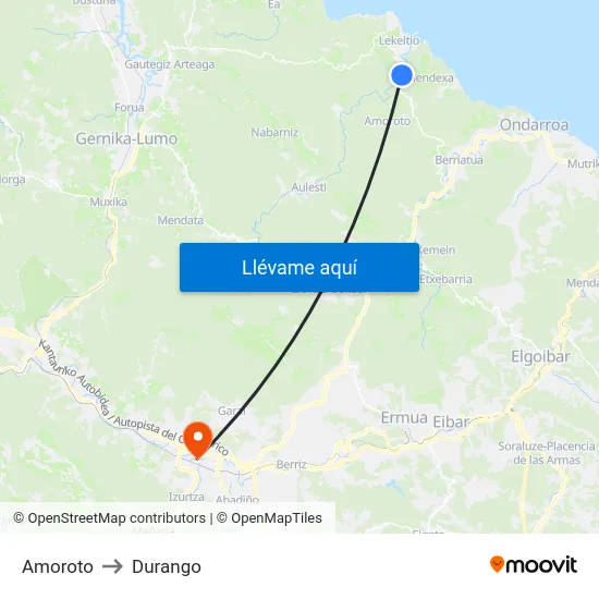 Amoroto to Durango map