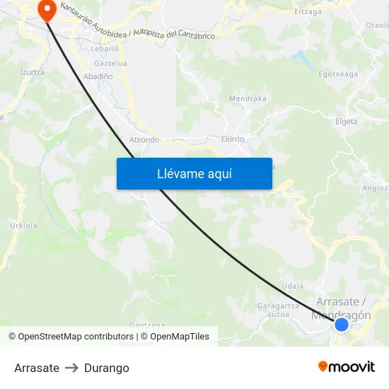 Arrasate to Durango map