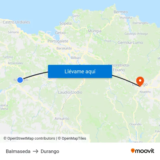 Balmaseda to Durango map