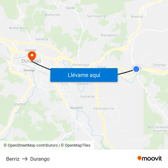 Berriz to Durango map