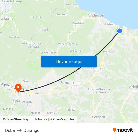 Deba to Durango map
