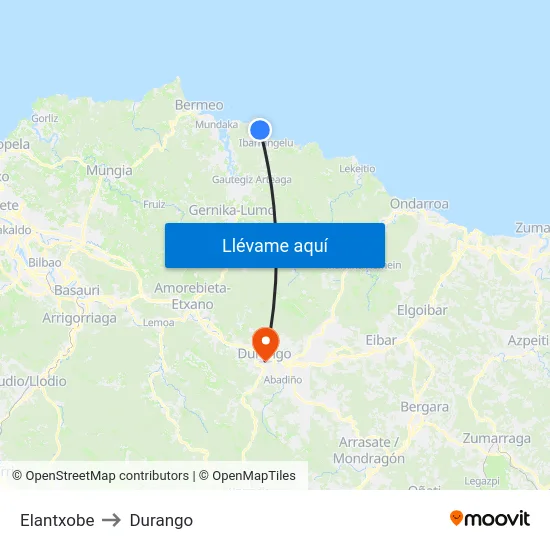 Elantxobe to Durango map