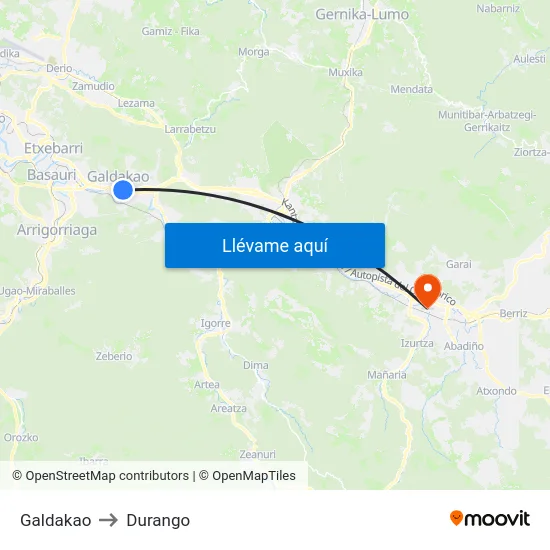 Galdakao to Durango map