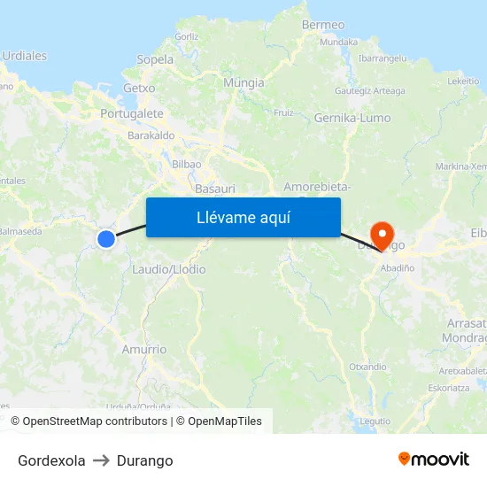 Gordexola to Durango map