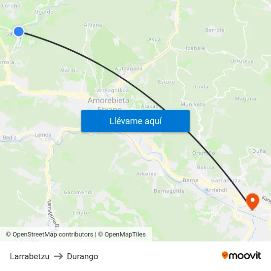 Larrabetzu to Durango map