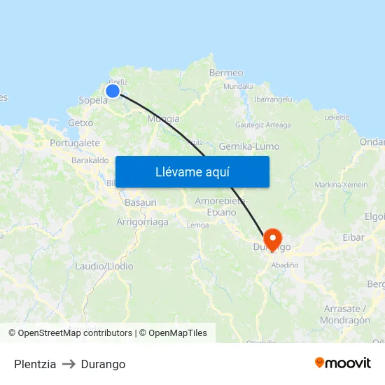 Plentzia to Durango map