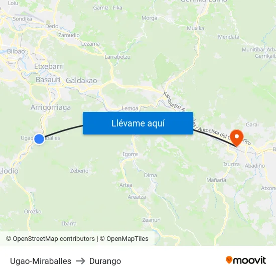 Ugao-Miraballes to Durango map