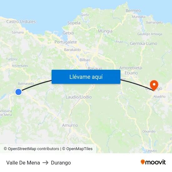 Valle De Mena to Durango map