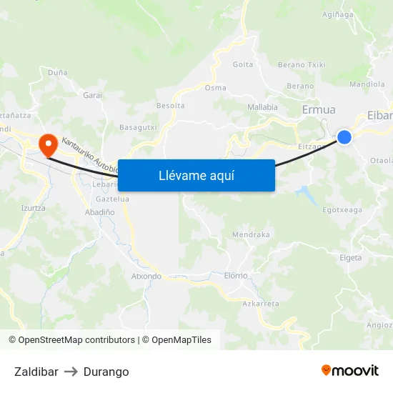 Zaldibar to Durango map