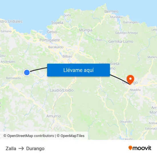 Zalla to Durango map