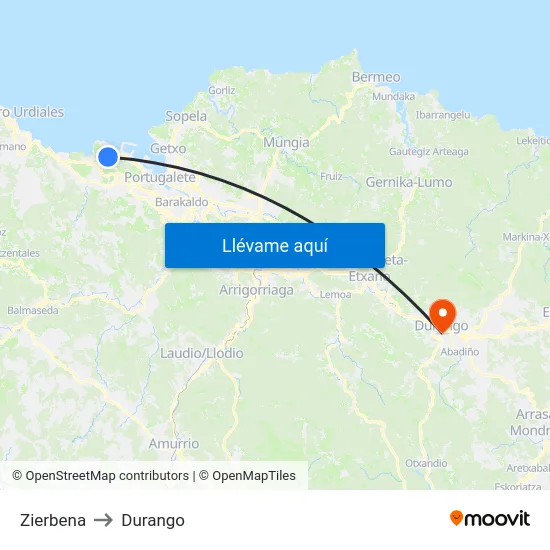 Zierbena to Durango map