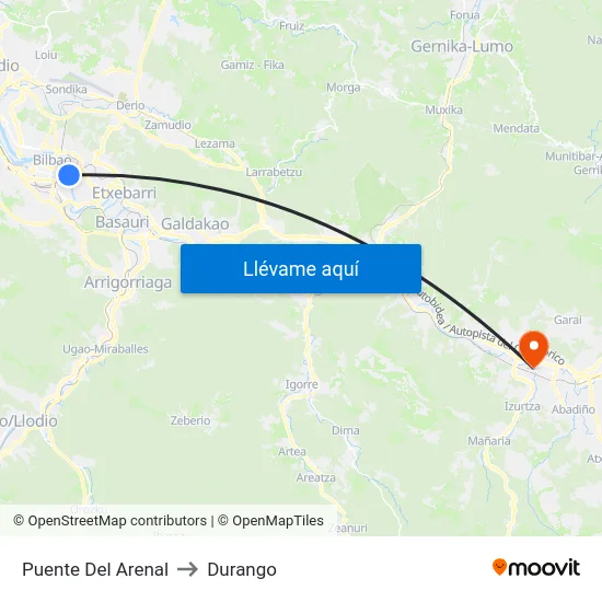 Puente Del Arenal to Durango map
