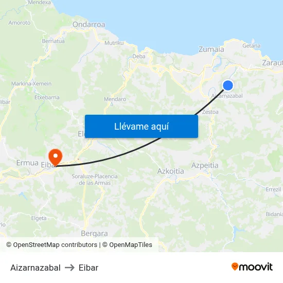 Aizarnazabal to Eibar map