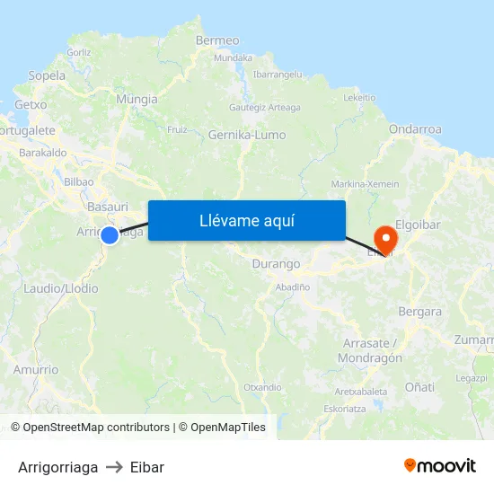 Arrigorriaga to Eibar map