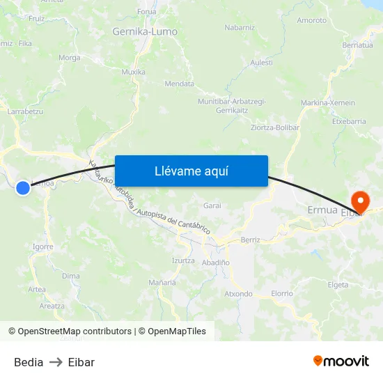 Bedia to Eibar map