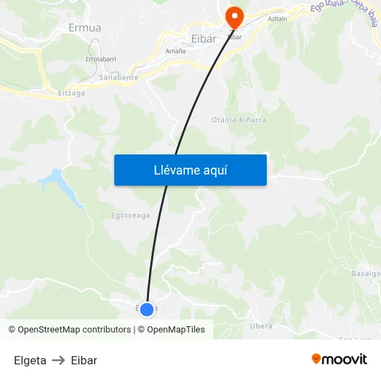 Elgeta to Eibar map