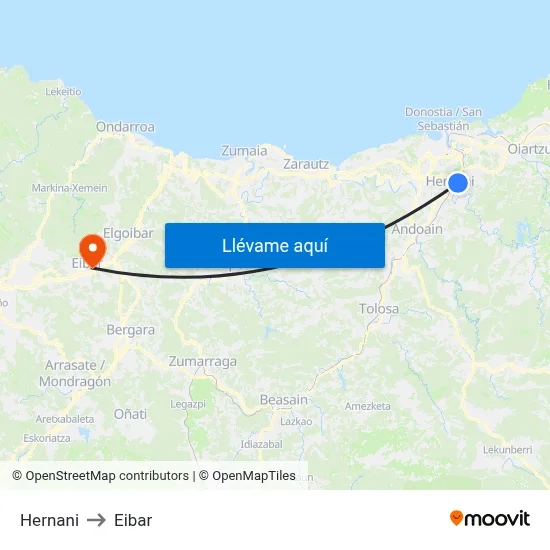 Hernani to Eibar map