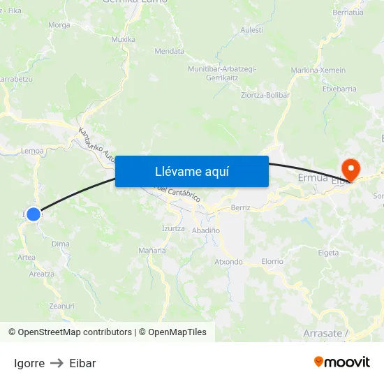 Igorre to Eibar map