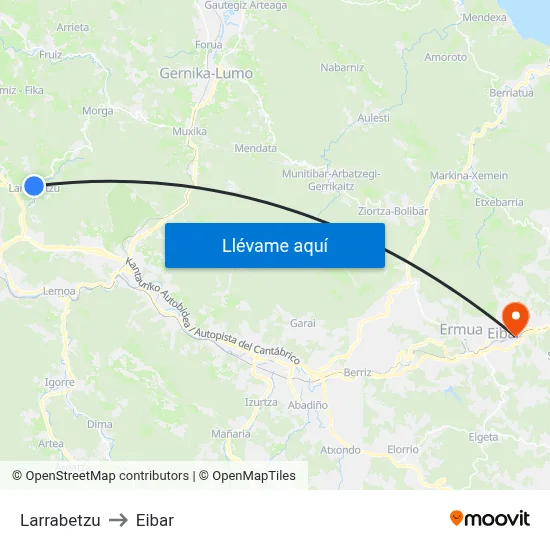 Larrabetzu to Eibar map