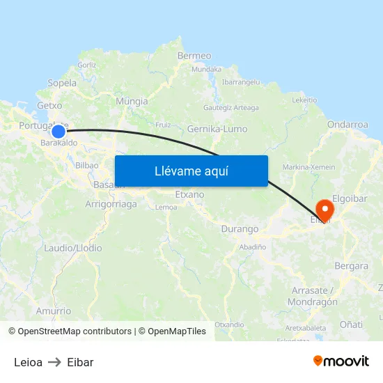 Leioa to Eibar map