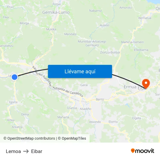 Lemoa to Eibar map