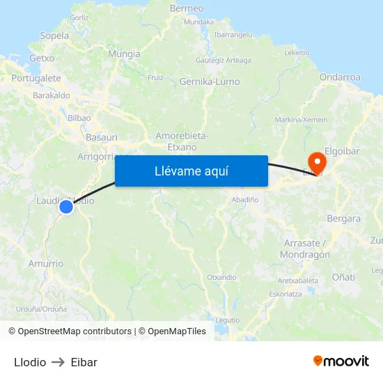 Llodio to Eibar map
