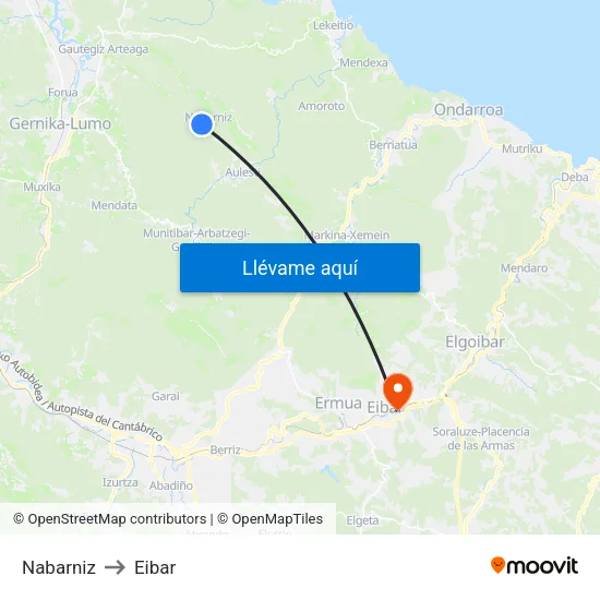 Nabarniz to Eibar map