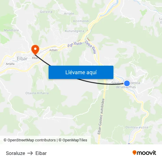 Soraluze to Eibar map