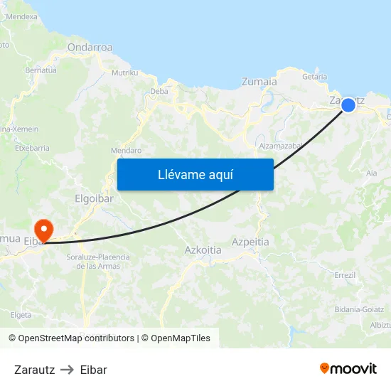 Zarautz to Eibar map