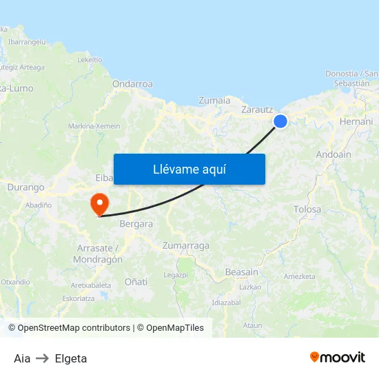 Aia to Elgeta map