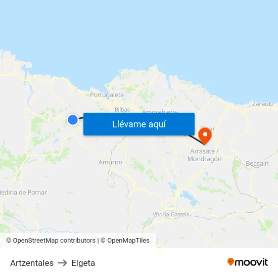 Artzentales to Elgeta map