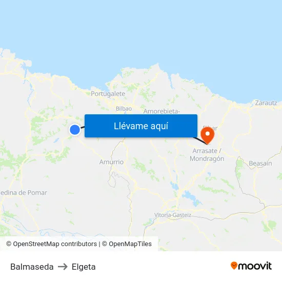 Balmaseda to Elgeta map
