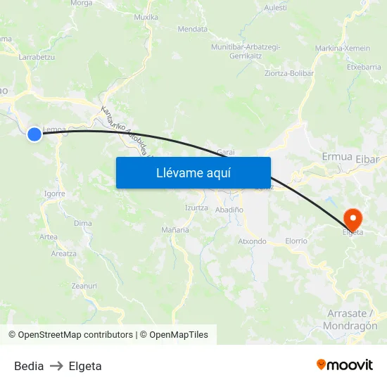 Bedia to Elgeta map