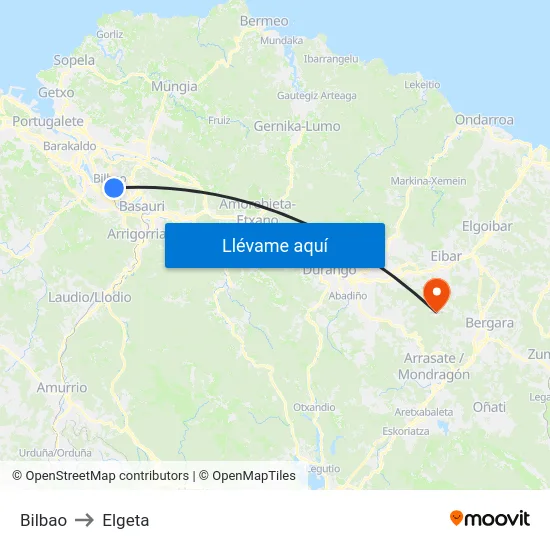 Bilbao to Elgeta map