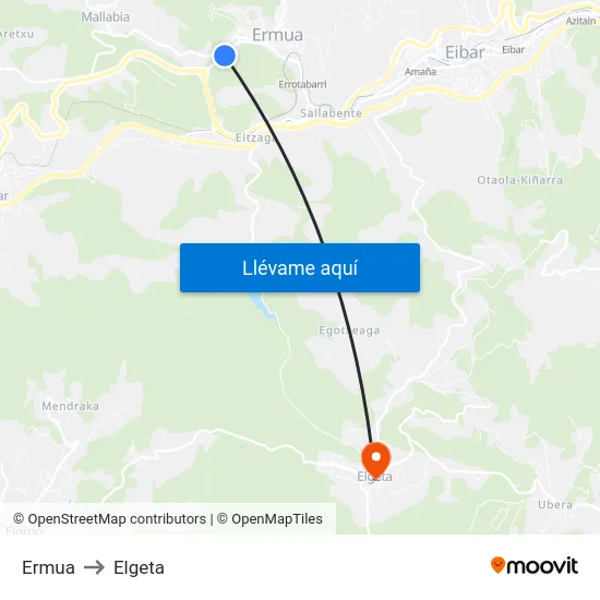 Ermua to Elgeta map
