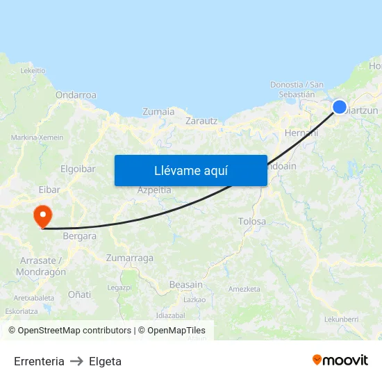 Errenteria to Elgeta map