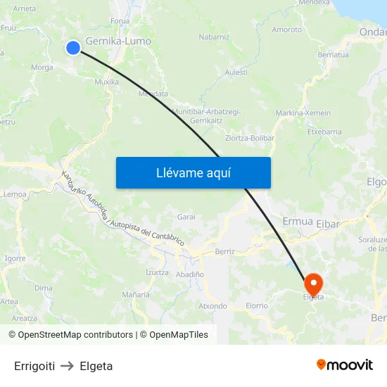 Errigoiti to Elgeta map